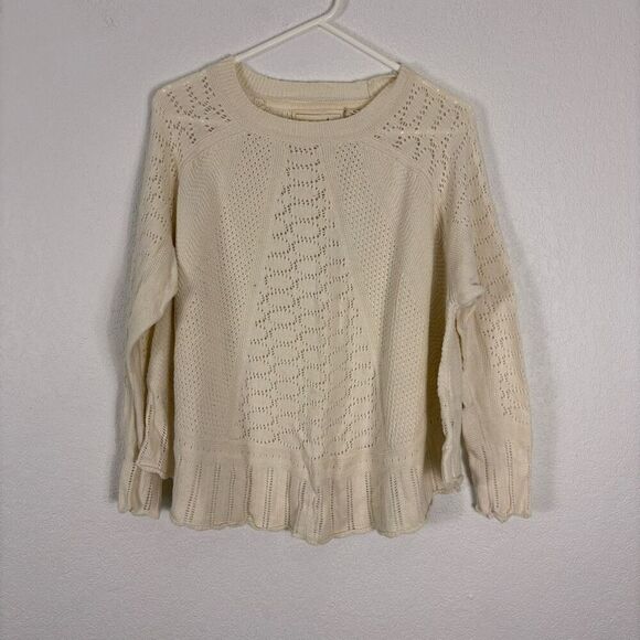 Angel Of The North Anthropologie Ivory Open Knit Pullover Crewneck Sweater Size - Picture 1 of 9